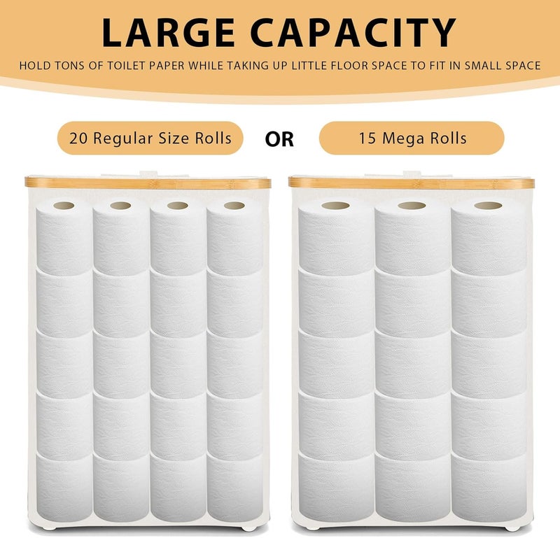 Odonata Large Toilet Paper Storage Basket with Lid, Slim Toilet Paper Organizer, Hold up to 20 Regular Rolls or 15 Mega Rolls. (Beige, 49L) - Image 2